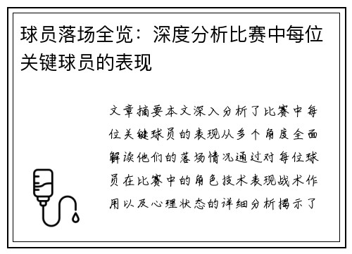 球员落场全览：深度分析比赛中每位关键球员的表现